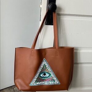 Brown Tote Bag with Eye Design